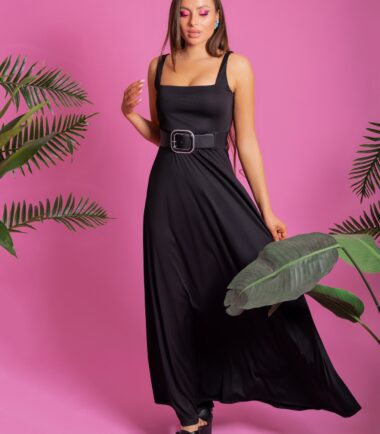 Αέρινο Καλοκαιρινό Φόρεμα με ντεκολτέ και φαρδιά τιράντα μαύρο
